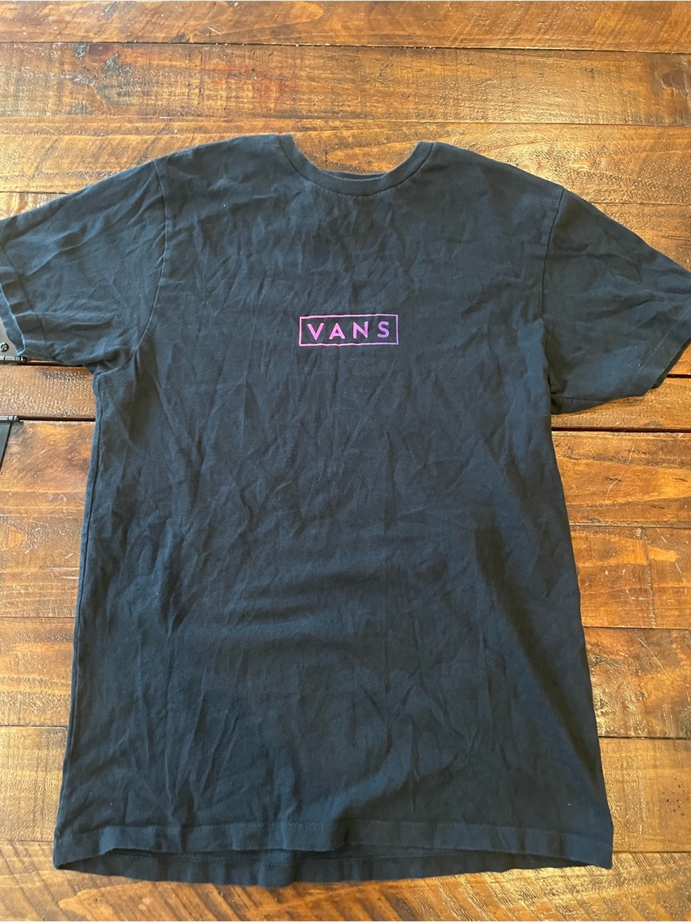 Vans Black Short Sleeve Tee with Pink Logo. Slim fit